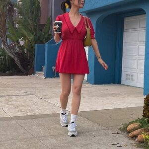 Aritzia Sunday Best Red Mini Dress with V-Collar